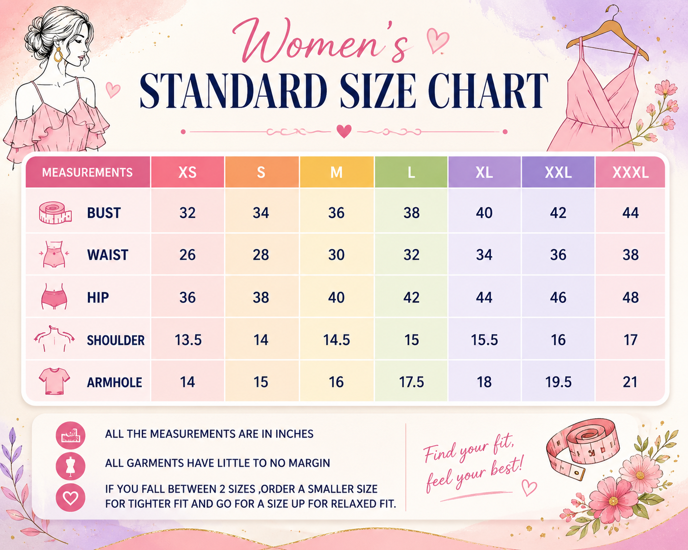 Pink Embroidered Shirt Size Chart